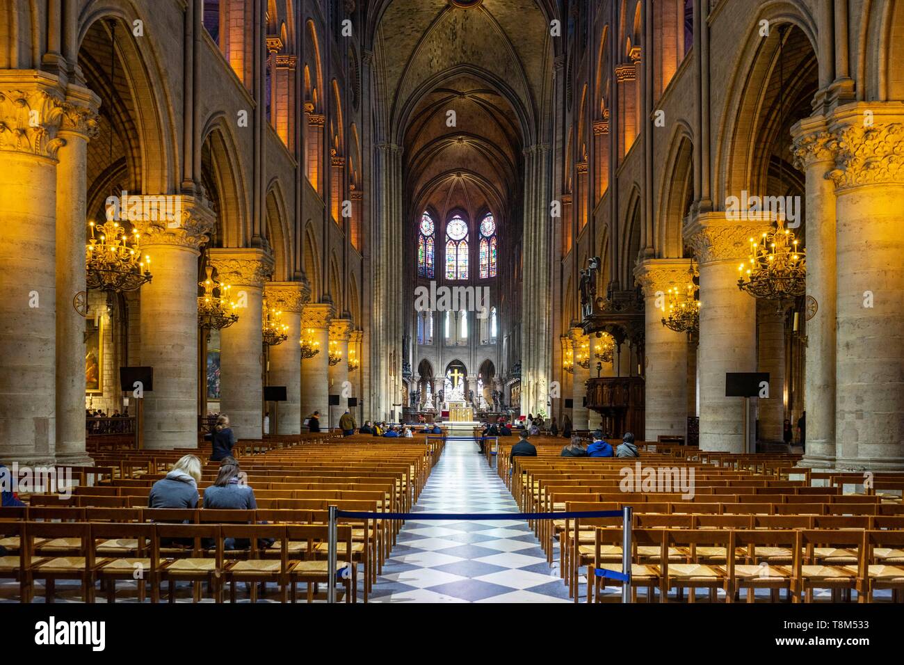 Francia, Parigi, zona elencata come patrimonio mondiale dall' UNESCO, Ile de la Cite, la cattedrale di Notre Dame, foto scattata la mattina del fuoco del 15/04/2019 Foto Stock