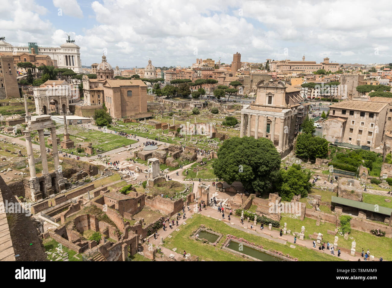 Italia, Roma: vestigia romane che circonda il Foro Romano, il Foro Romano, il sito registrato come sito del Patrimonio Mondiale dell'UNESCO Foto Stock