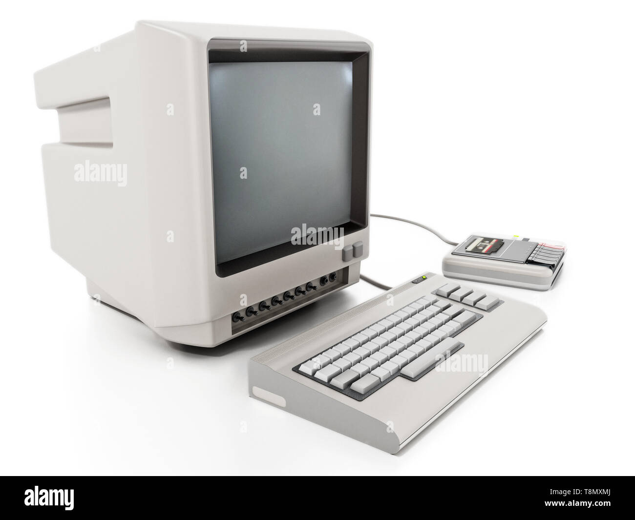 Vintage personal computer con lettore di cassette. 3D'illustrazione. Foto Stock