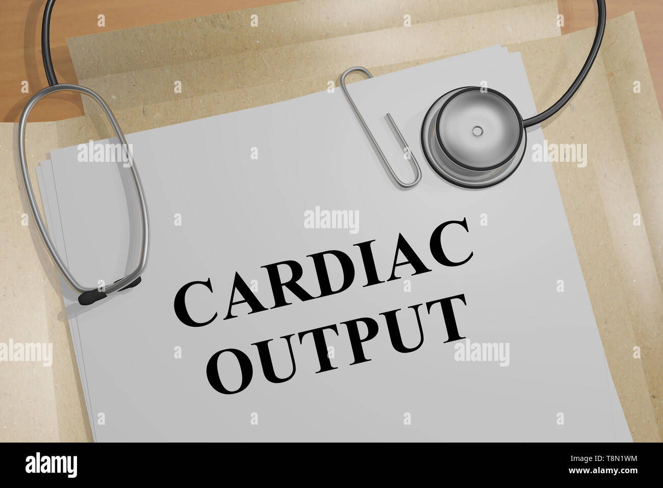 3D illustrazione della gittata cardiaca titolo su un documento medico Foto Stock