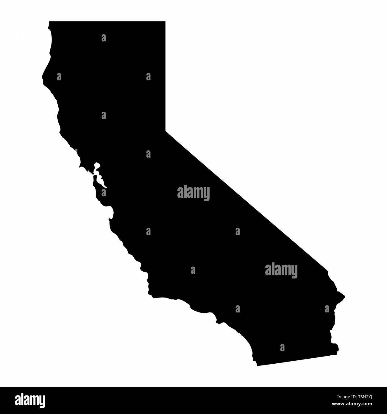 Mappa California sagoma scura isolati su sfondo bianco Illustrazione Vettoriale