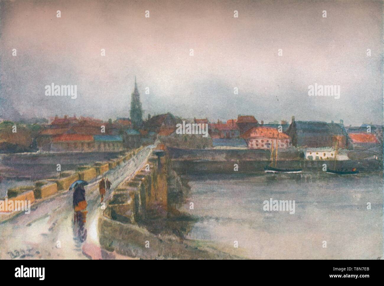 "Un giorno di pioggia, il vecchio ponte di Berwick', c1877-1906, (1906). Creatore: Robert Buchan Nisbet. Foto Stock