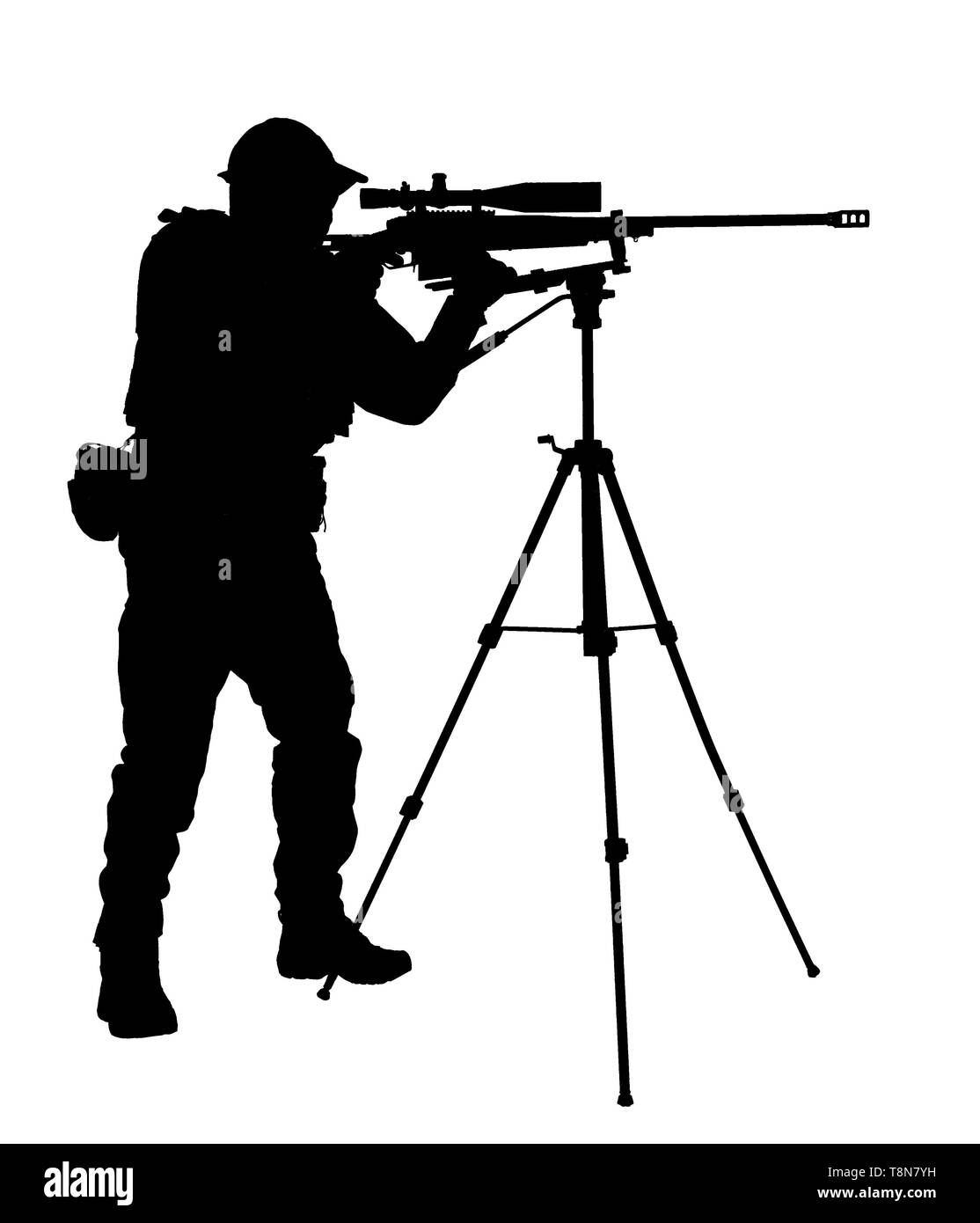 La polizia SWAT sniper mirando con studio di fucile spara Foto Stock