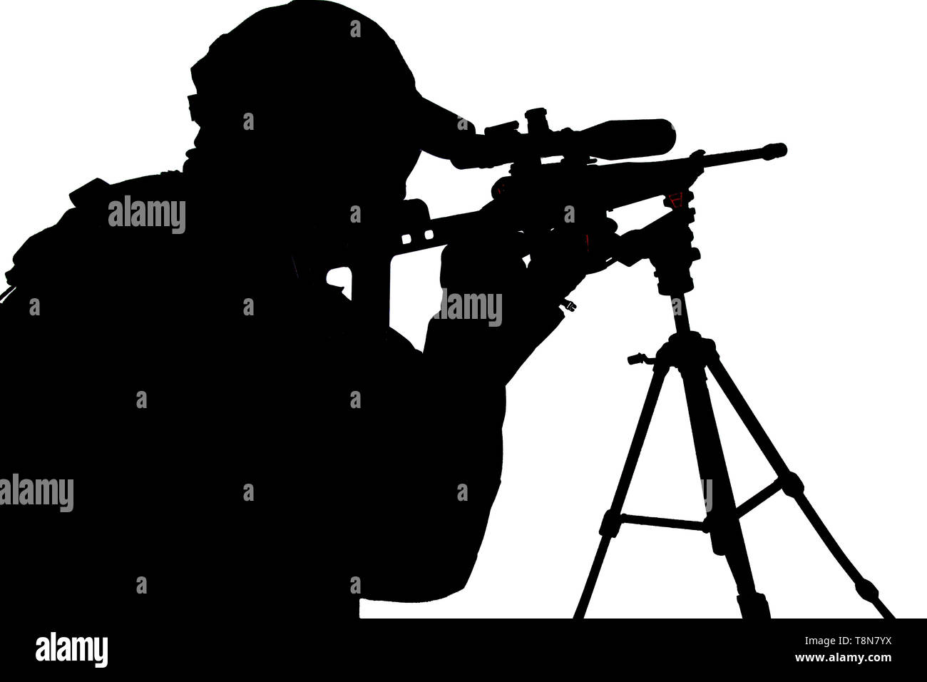 La polizia SWAT sniper mirando con studio di fucile spara Foto Stock