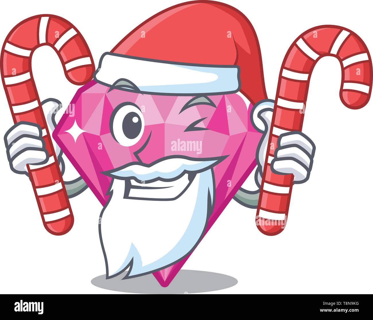 Santa con la caramella diamante rosa in una scatola di cartone animato Illustrazione Vettoriale