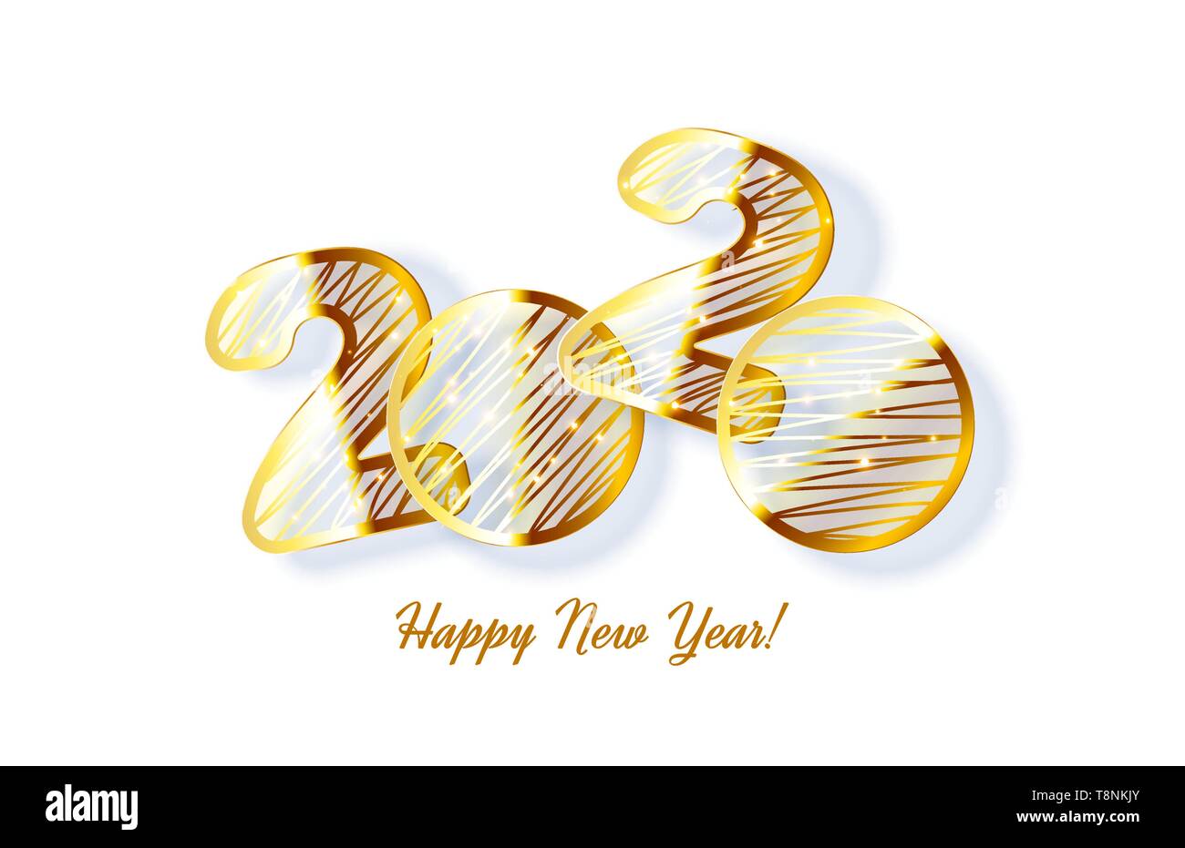 Golden realistica 3D 2020 isolati su sfondo bianco. Concept design per il Felice Anno Nuovo, vacanze di Natale. Illustrazione Vettoriale Illustrazione Vettoriale