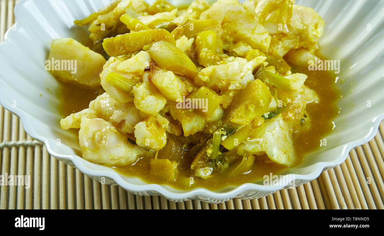 A sud di nasello indiano al curry, appartamenti keralesi pesce al curry Foto Stock