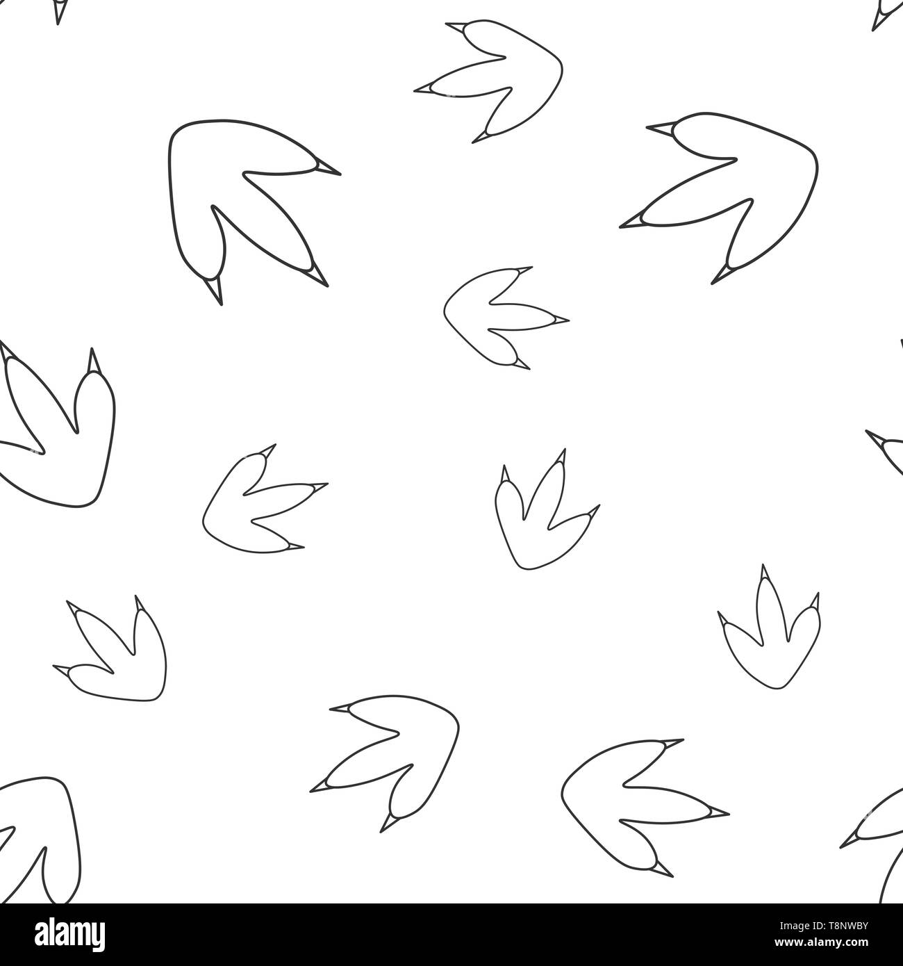 Modello senza giunture di contorno di dinosaurus footprint. Isolato su sfondo bianco. Illustrazione Vettoriale. Illustrazione Vettoriale