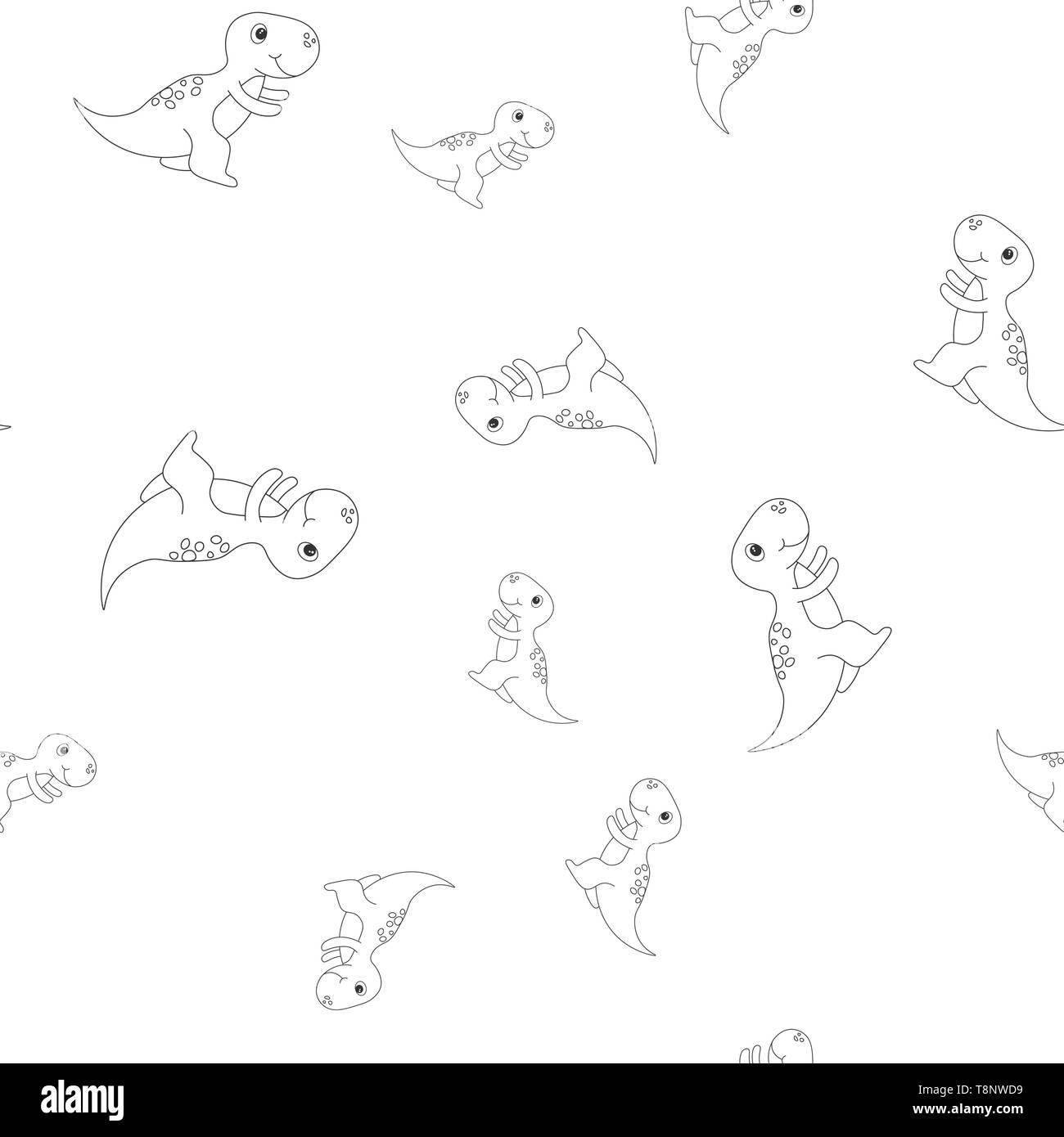 Modello senza giunture di contorno di dinosaurus tyrannosaur. Isolato su sfondo bianco. Illustrazione Vettoriale. Illustrazione Vettoriale