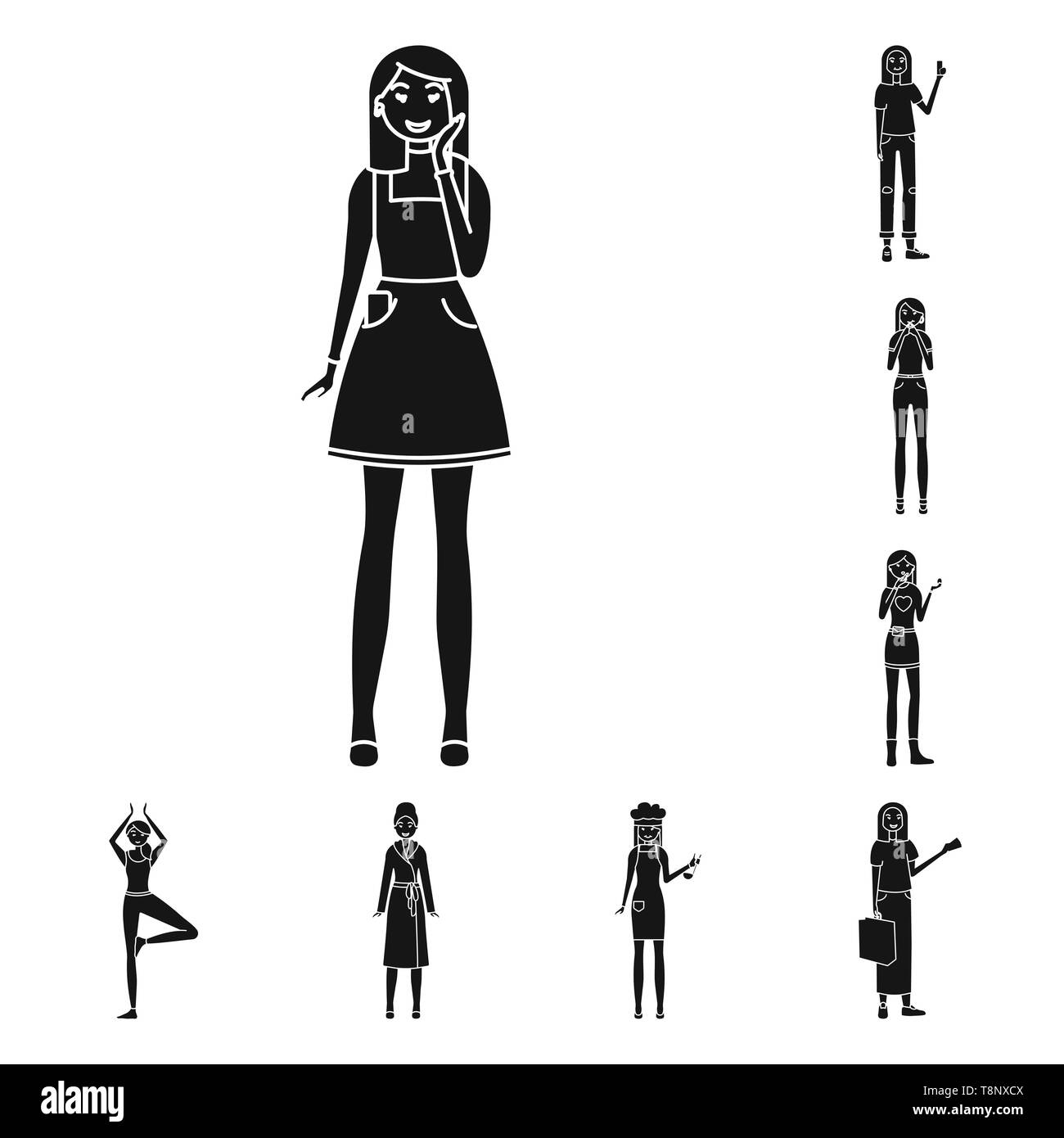 Oggetto isolato di emozioni e logo femmina. Insieme di emozioni e di corpo stock illustrazione vettoriale. Illustrazione Vettoriale