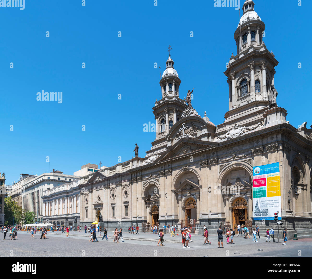 Santiago, Plaza de Armas. La Cattedrale Metropolitana, Plaza de Armas, Santiago Centro, Santiago del Cile, Sud America Foto Stock