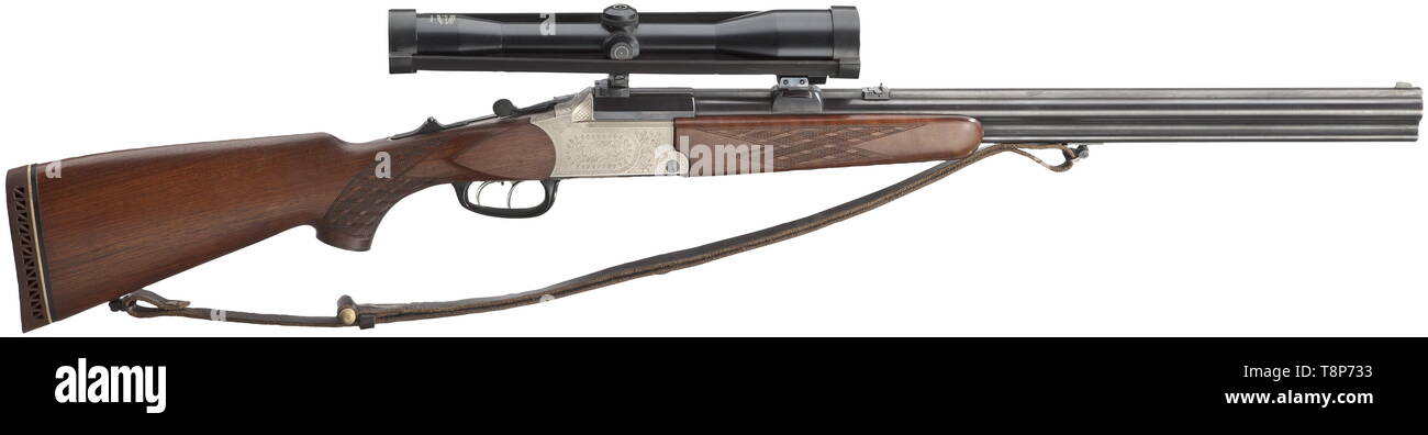 Bracci lunghi, moderne armi da caccia, al di sopra e al di sotto di un fucile Blaser modello ES 700, con ambito di applicazione, il calibro 16/70, 5,6 x 50 R Magnum, numero 14756, Additional-Rights-Clearance-Info-Not-Available Foto Stock