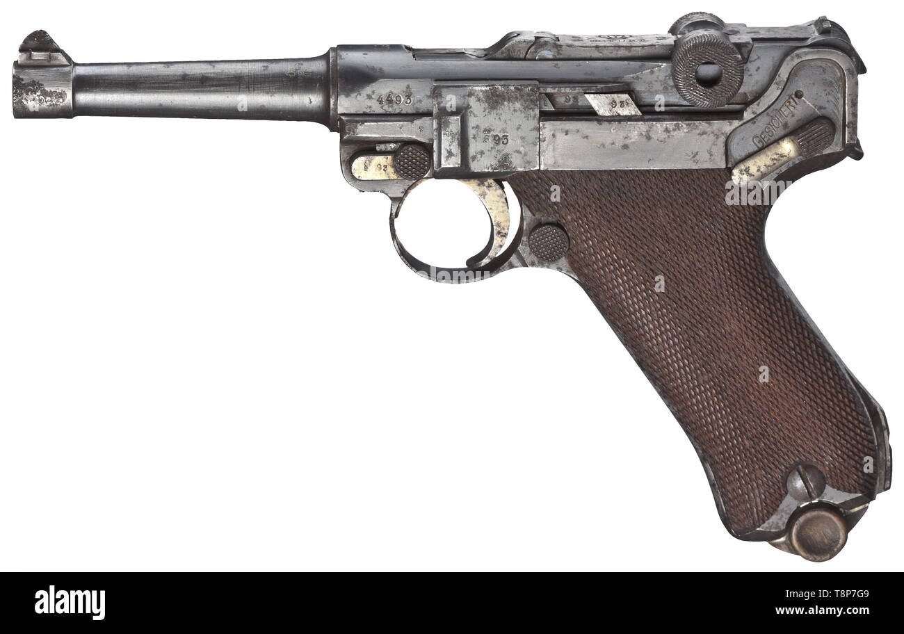 Piccole armi, pistole, Luger pistola 08, Parabellum calibro 9 mm, Erfurt, 1916 Additional-Rights-Clearance-Info-Not-Available Foto Stock