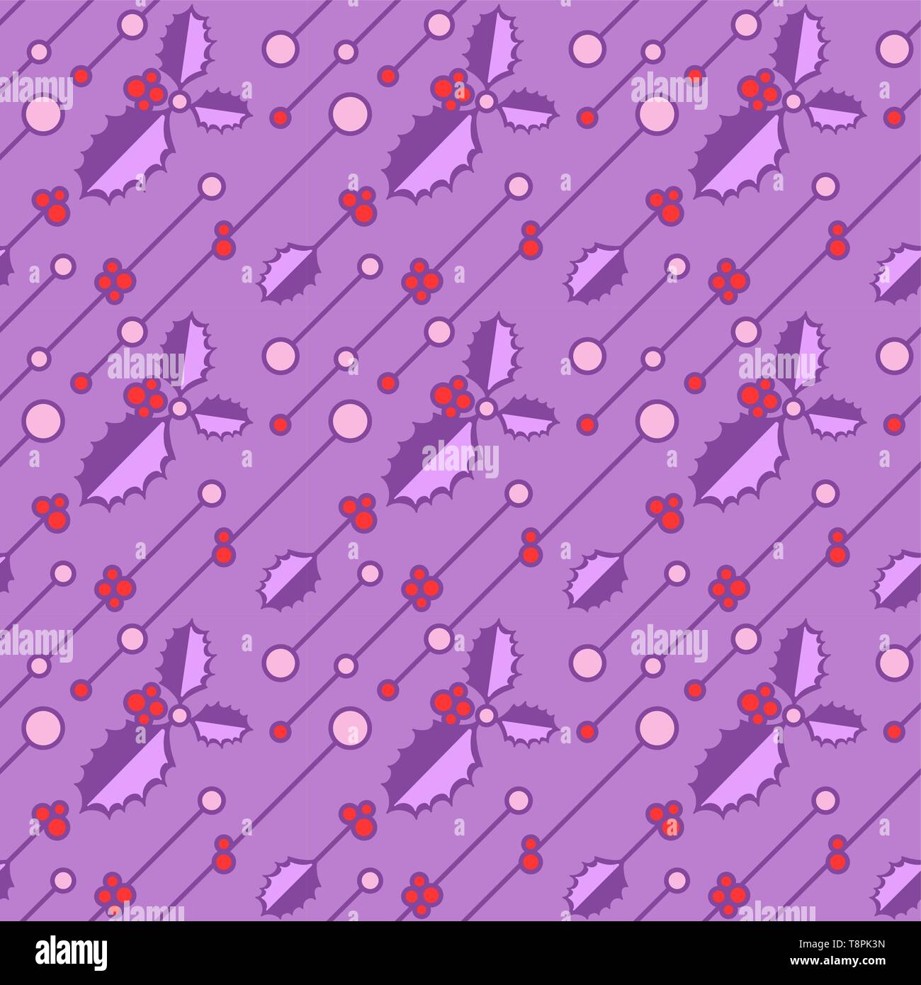 Seamless pattern di natale con colorato holly foglie. Piatto ornamento del vettore per i tessili, la carta di avvolgimento, stampe, tessuto, carta da parati, web ecc. Illustrazione Vettoriale