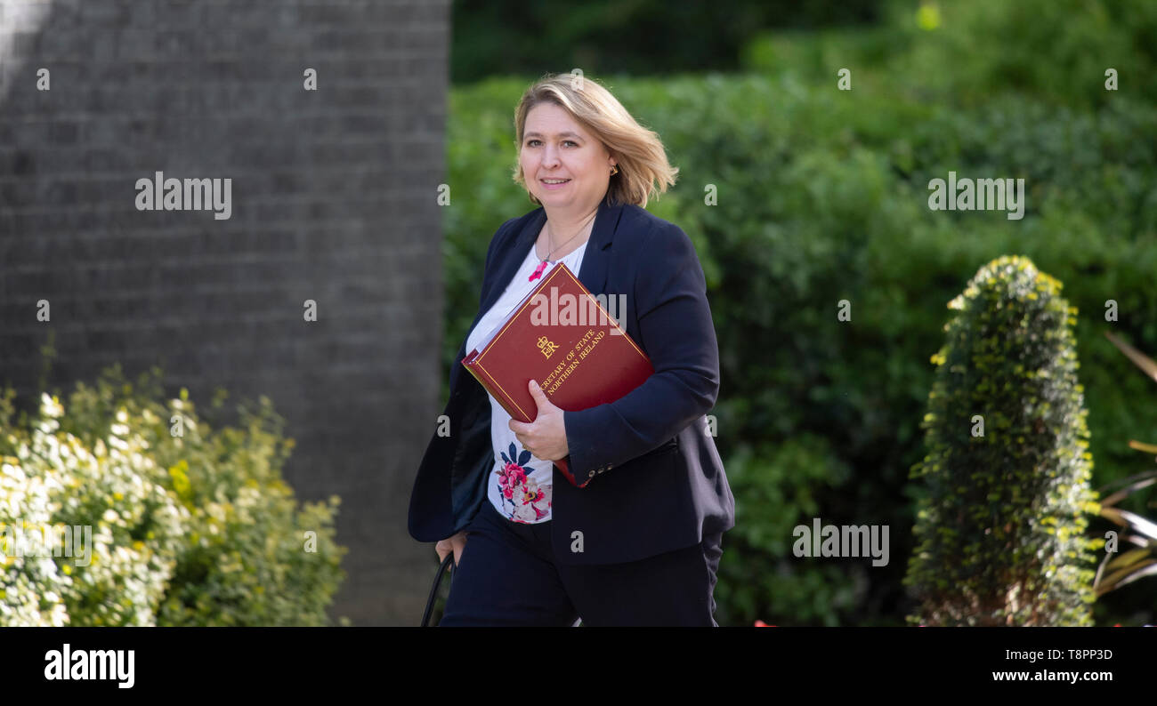 Londra, Regno Unito. 14 maggio 2019. Karen Bradley, Segretario di Stato per l'Irlanda del Nord, a Downing Street per settimanale riunione del gabinetto. Credito: Malcolm Park/Alamy Live News. Foto Stock