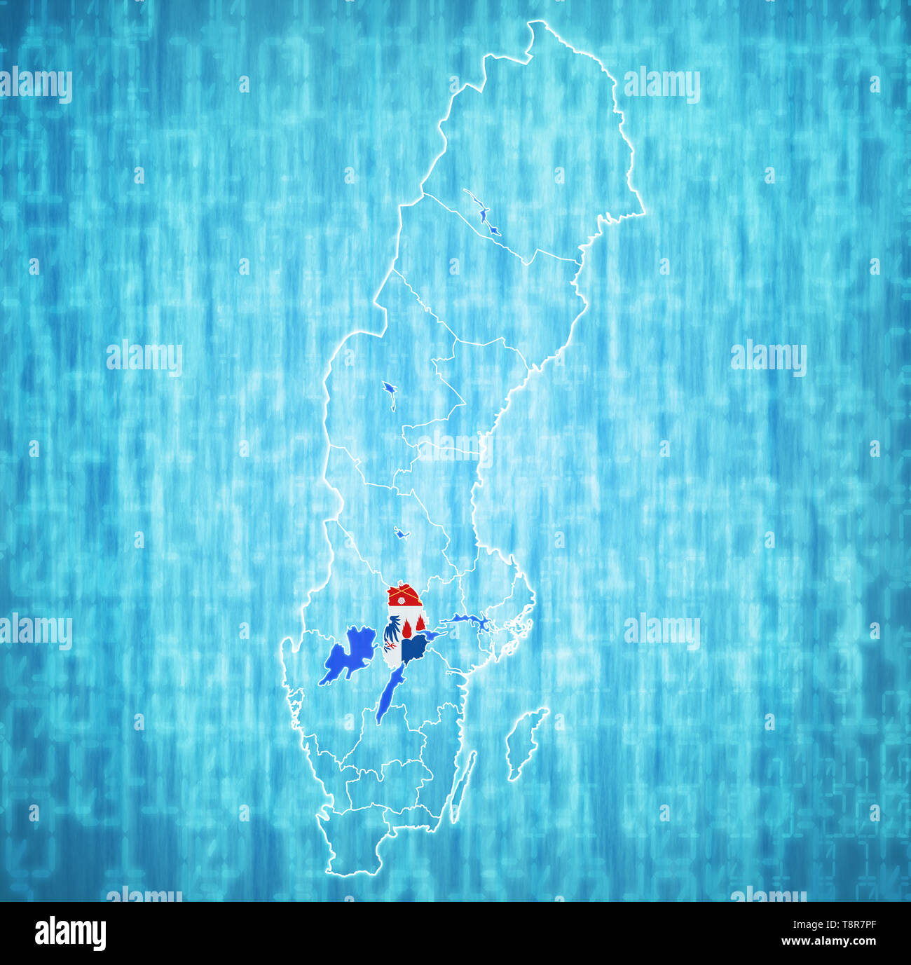 Bandiera di Orebro county sulla mappa di divisioni amministrative della Svezia con tracciato di ritaglio Foto Stock