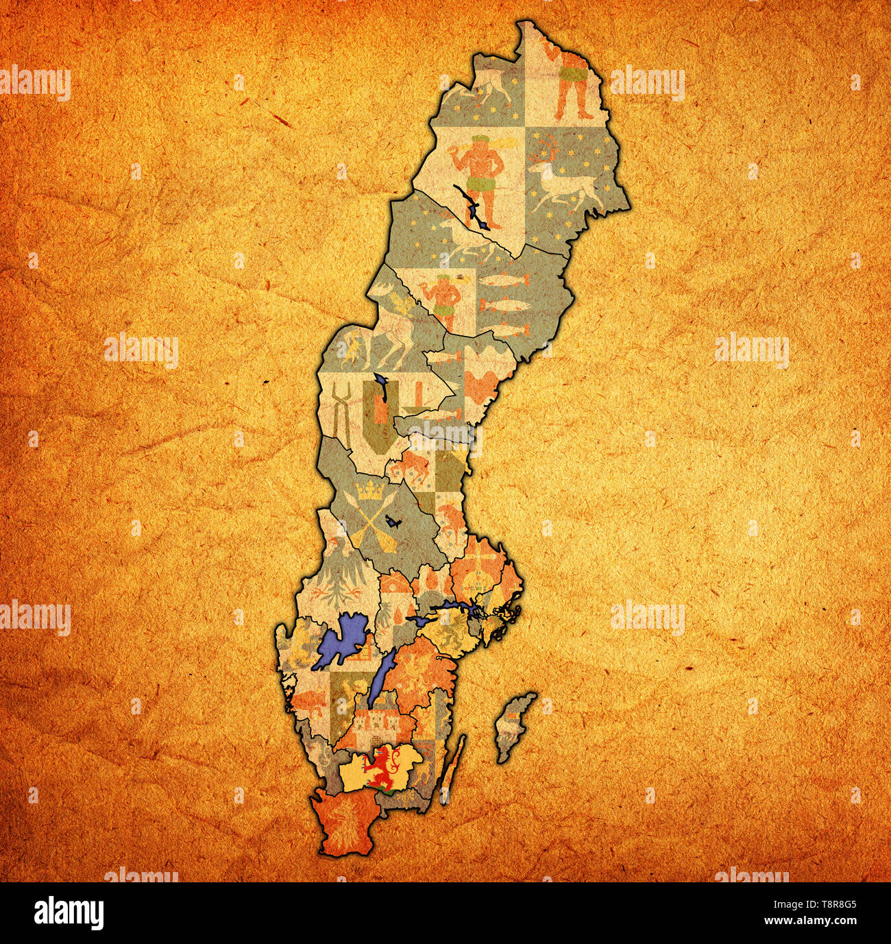 Bandiera della contea di Kronoberg sulla mappa di divisioni amministrative della Svezia con tracciato di ritaglio Foto Stock