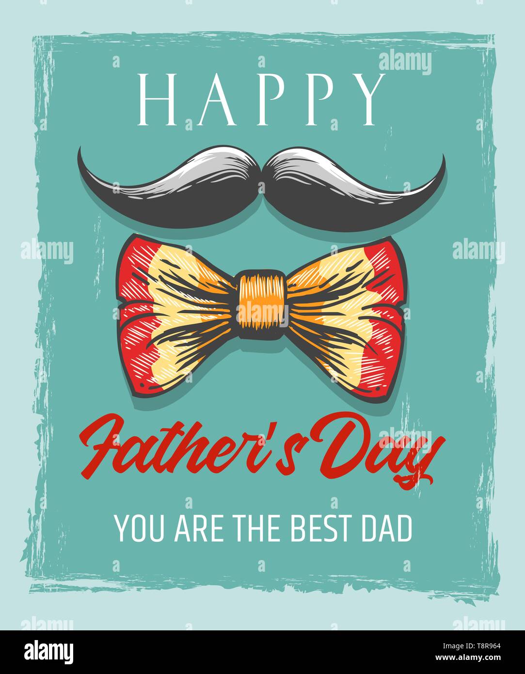 Felice giorno padri retrò Poster sullo sfondo grunge. I baffi e il filtro bow tie con letterings. Progettare per la celebrazione card. Illustrazione Vettoriale Illustrazione Vettoriale
