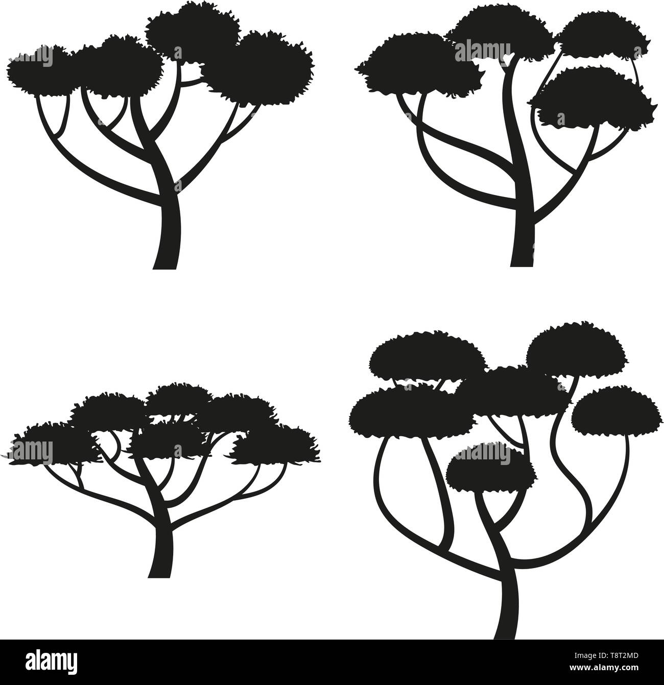 Ombrello acacia icon set, albero africano illustrazione vettoriale Illustrazione Vettoriale