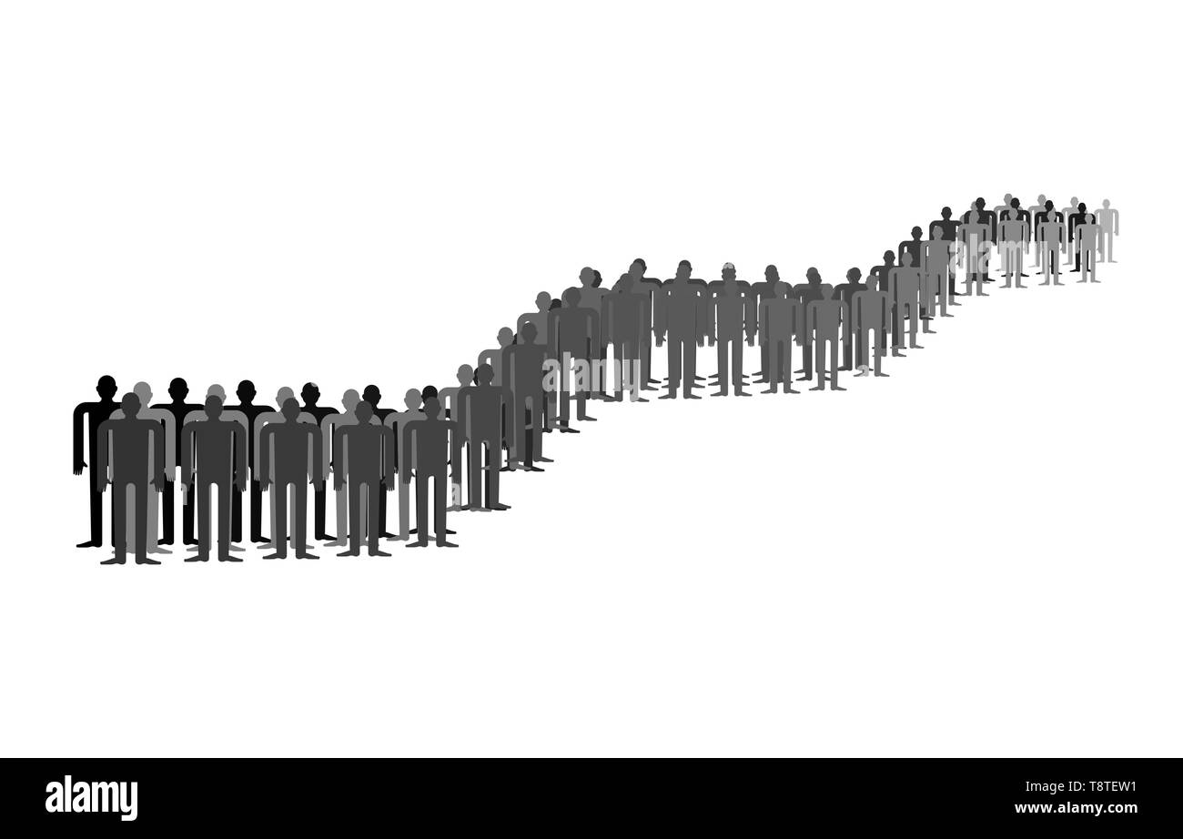 Coda di persone isolate. Molte persone stand in linea lunga. Illustrazione Vettoriale