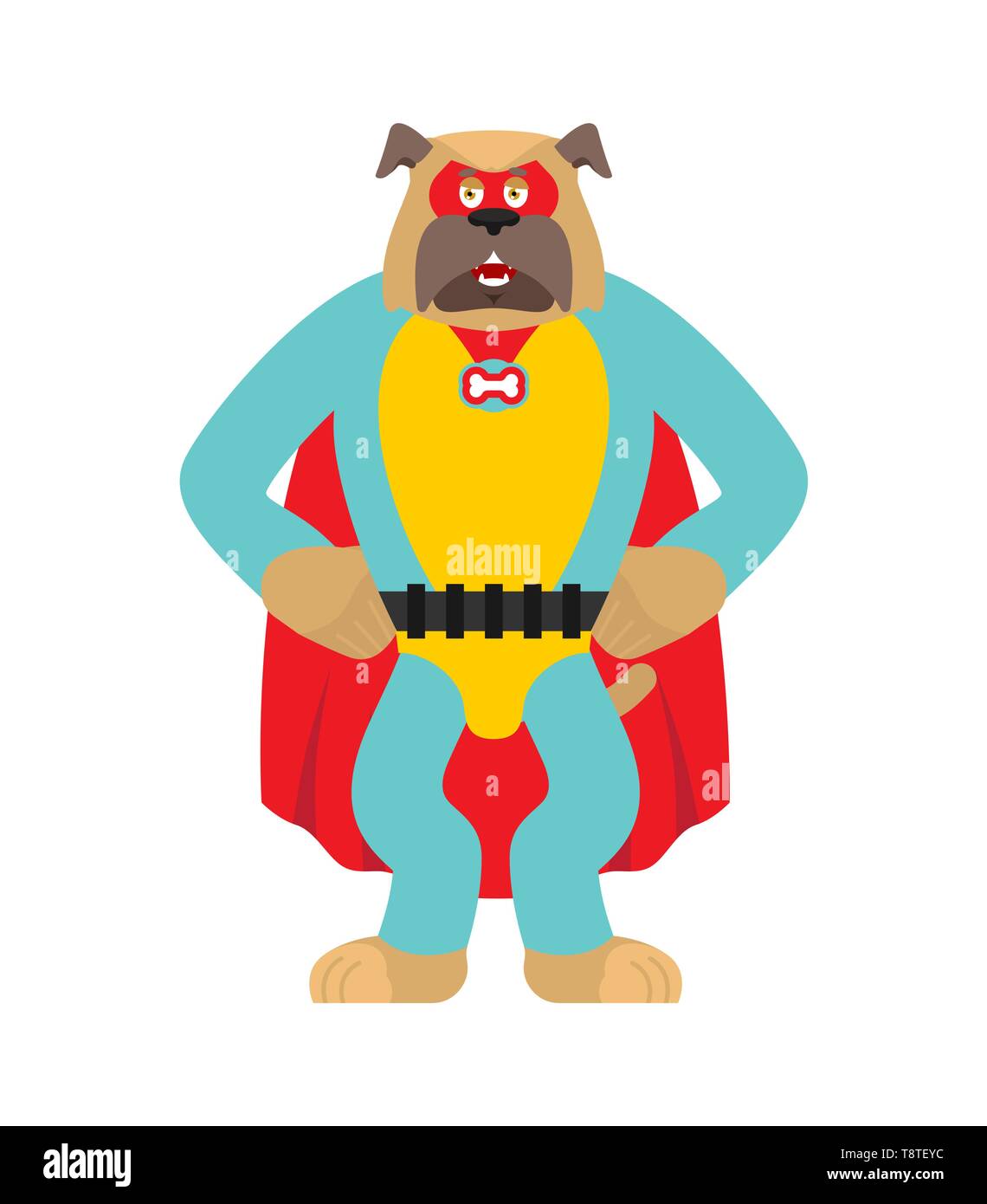 Cane supereroe. Super pet in maschera e impermeabile. Animale forte Illustrazione Vettoriale