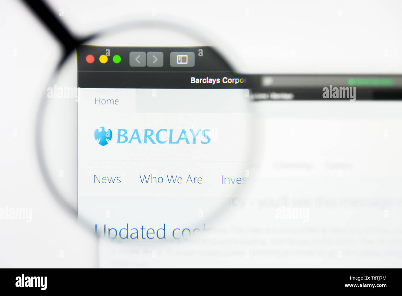 Richmond, Virginia, Stati Uniti d'America - 9 Maggio 2019: Editoriale illustrativa di Barclays plc website homepage. Barclays PLC logo visibile sullo schermo. Foto Stock