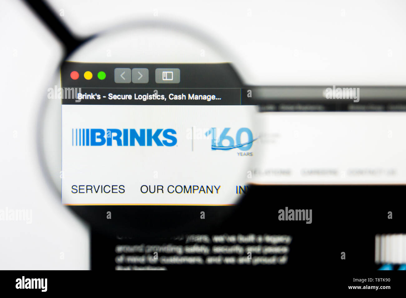 Richmond, Virginia, Stati Uniti d'America - 9 Maggio 2019: Editoriale illustrativa di Brinks Company website homepage. Brinks Company logo visibile sullo schermo. Foto Stock