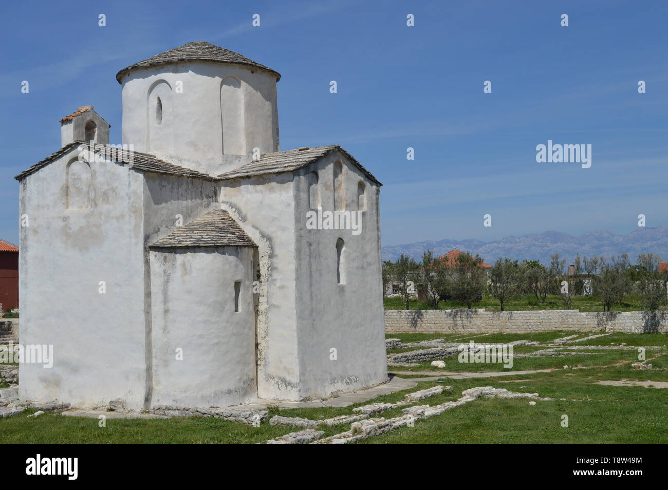 Antica Chiesa di Santa Croce dal IX secolo in Nin, Croazia Foto Stock