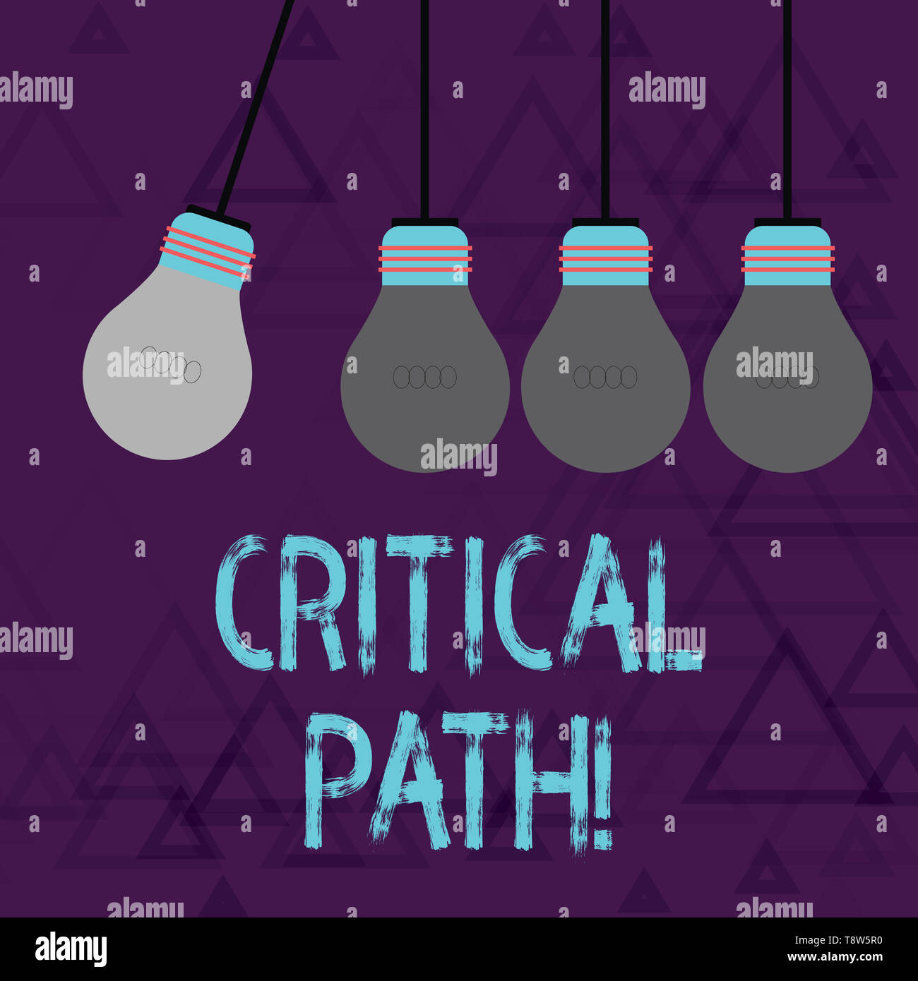 La scrittura della nota che mostra il percorso critico. Il concetto di business per la sequenza di fasi di un progetto che richiede i tempi più lunghi di colore lampadina pendente appeso con su Foto Stock