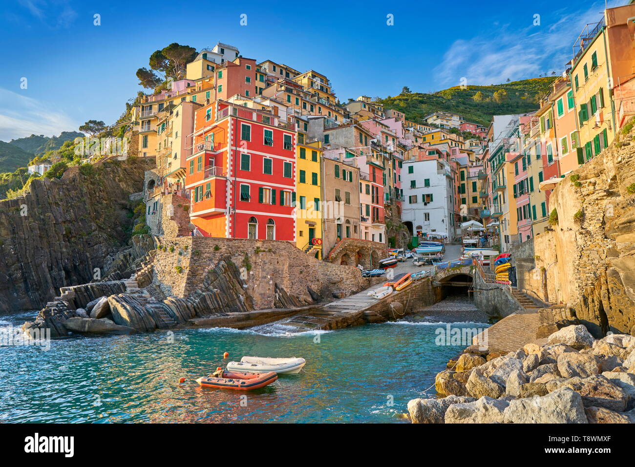 Riomaggiore, Riviera de Levanto, Cinque Terre Liguria, Italia Foto Stock