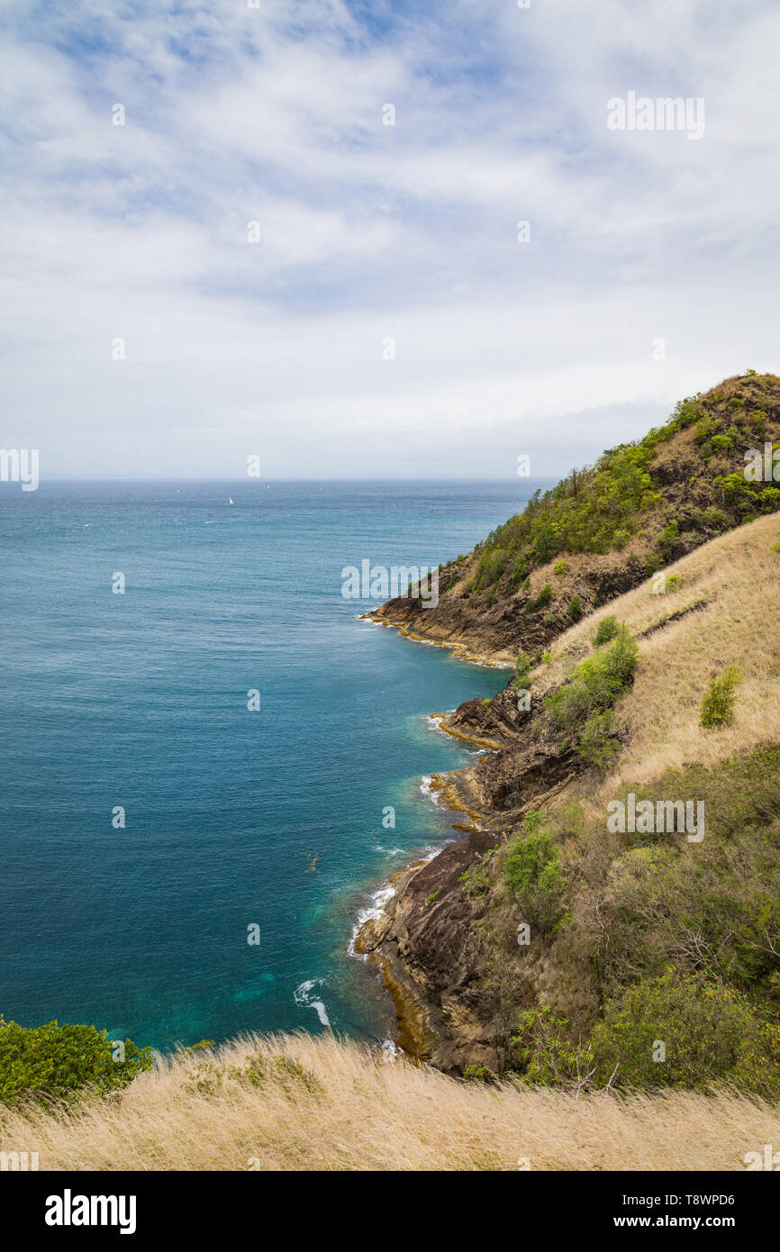 Vista da Fort Rodney sull'isola di St Lucia nei Caraibi Foto Stock