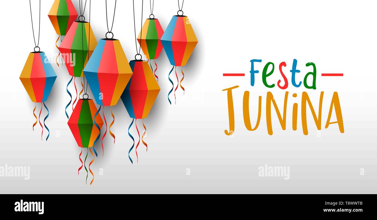 Felice Festa Junina greeting card illustrazione. Tradizionale festa brasile decorazione di carta colorati palloncini. Illustrazione Vettoriale