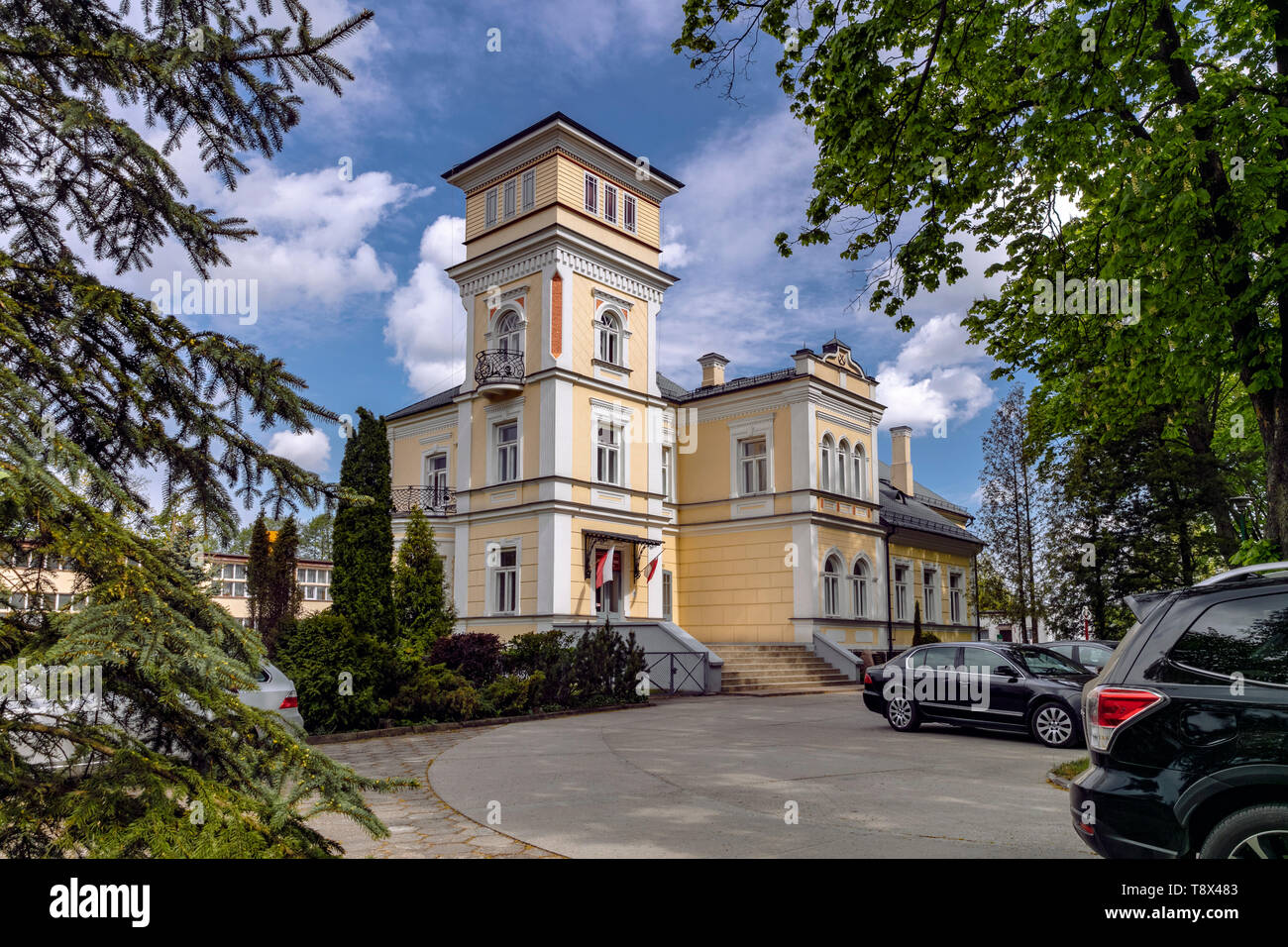 Eclettico Augustow palace dal 1903, ora la gestione delle acque, Polonia Foto Stock