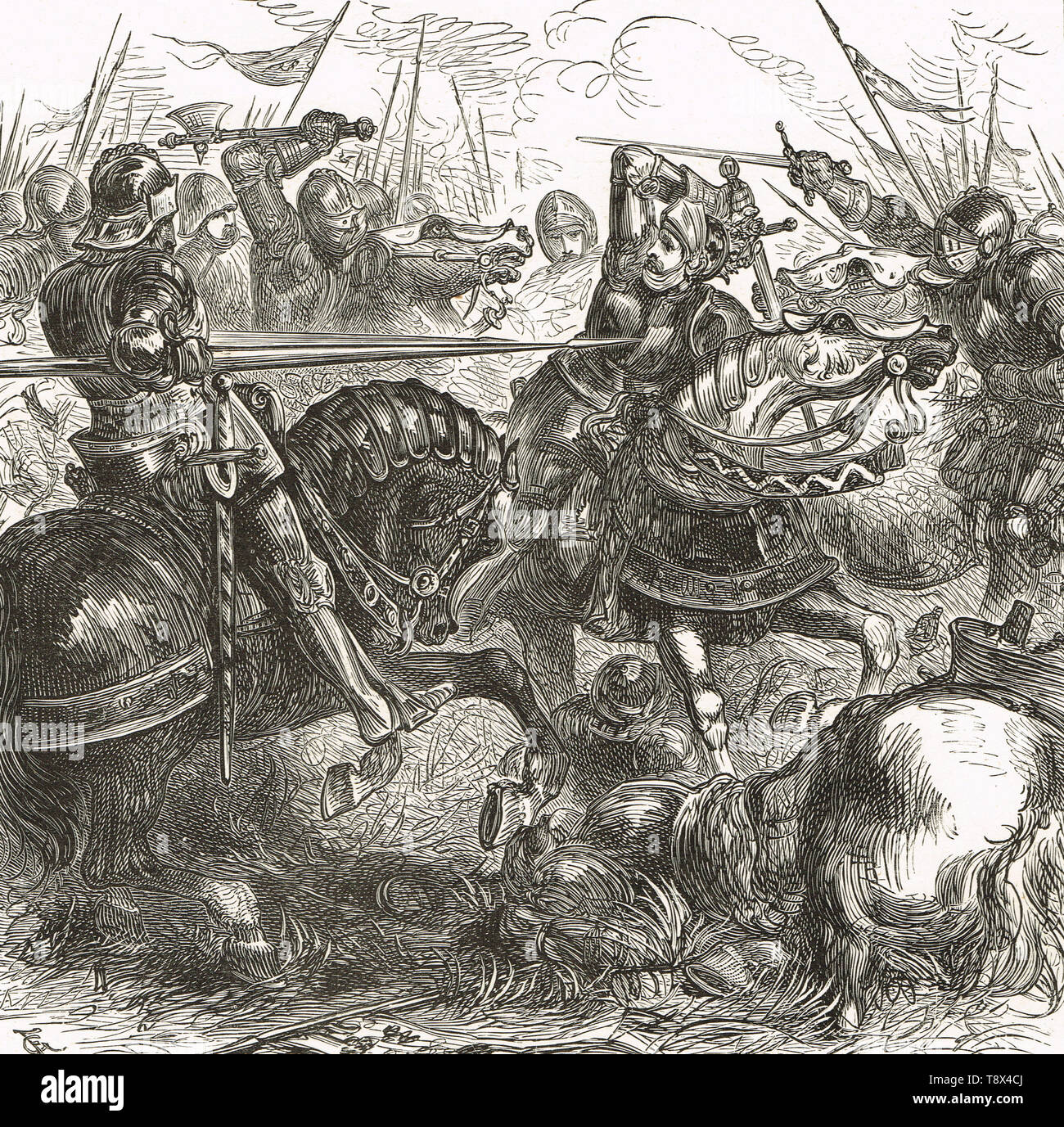 Richard III combattimenti nella battaglia di Bosworth Field, 22 agosto 1485 Foto Stock