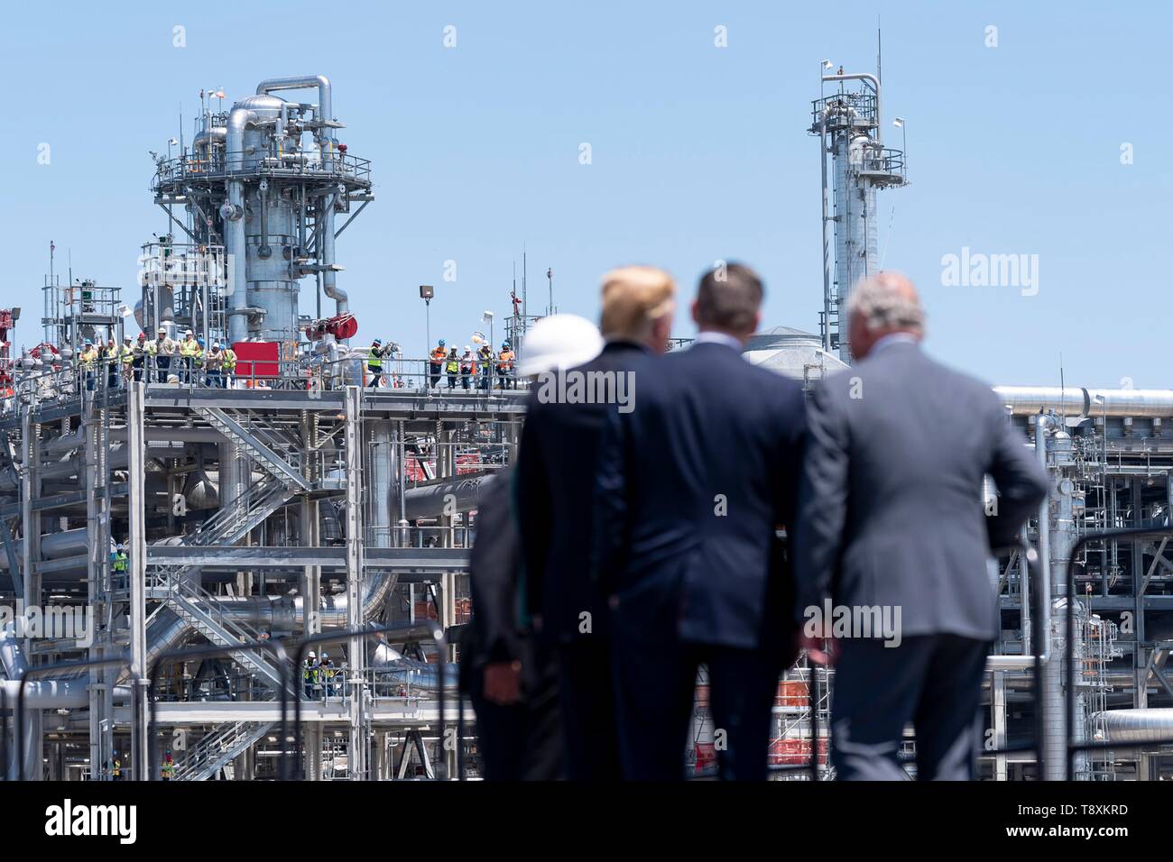 U.S presidente Donald Trump durante un tour di Sempra Energy Cameron LNG terminale di esportazione Maggio 14, 2019 in Hackberry, Louisiana. Foto Stock