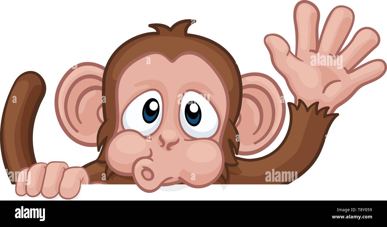 Monkey Cartoon animale segno dietro sventolando Illustrazione Vettoriale