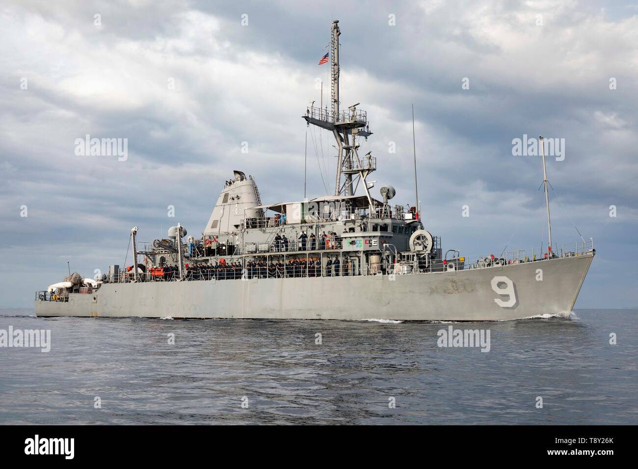Gli Stati Uniti Navy Avenger-classe contatore di miniera di misurare la nave USS Pioneer durante patrol Maggio 8, 2019 nel Mare della Cina del Sud. Foto Stock
