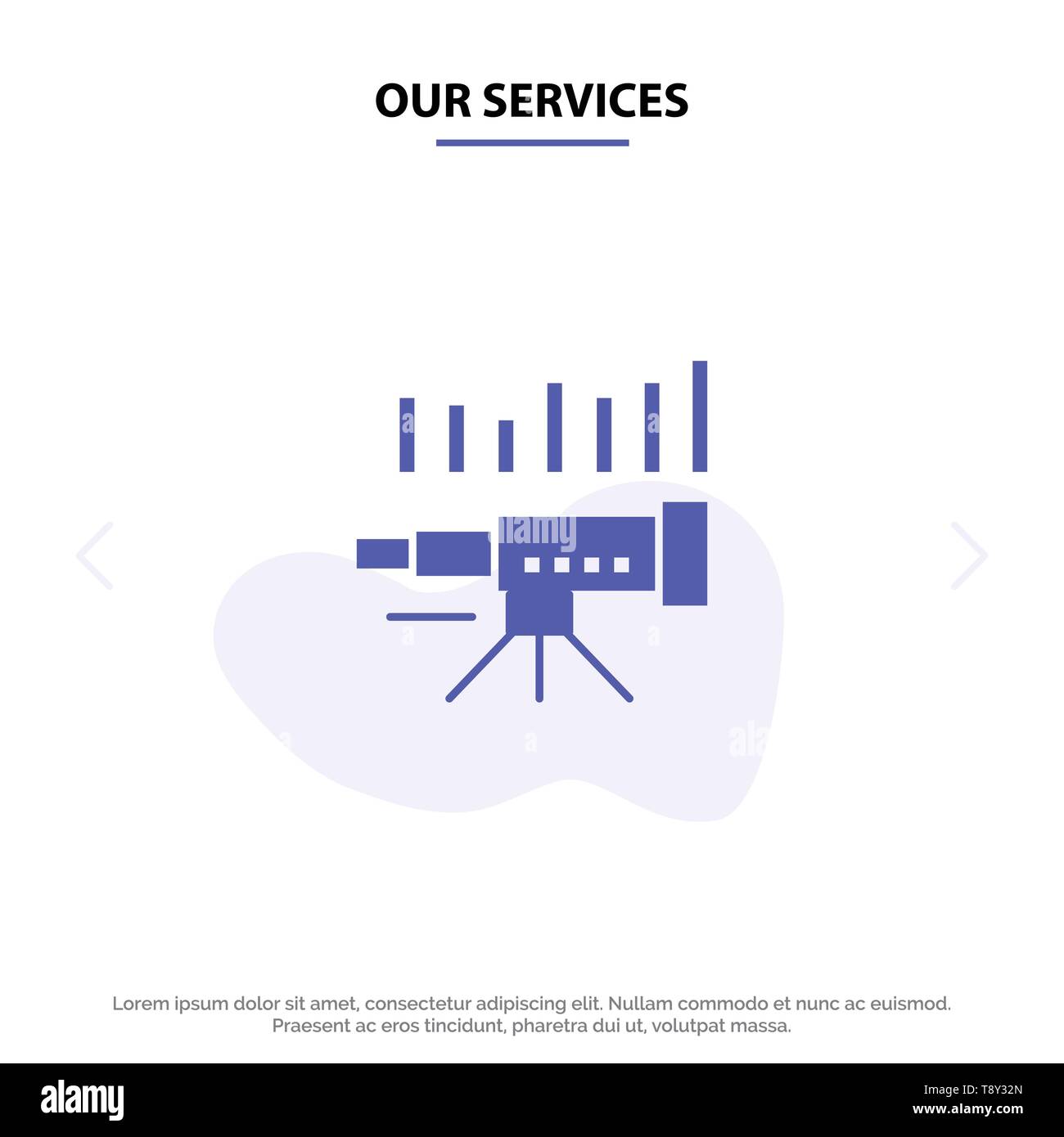 I nostri servizi telescopio, Business, meteo, previsioni di mercato, tendenza, visione glifo solido icona scheda Web Template Illustrazione Vettoriale