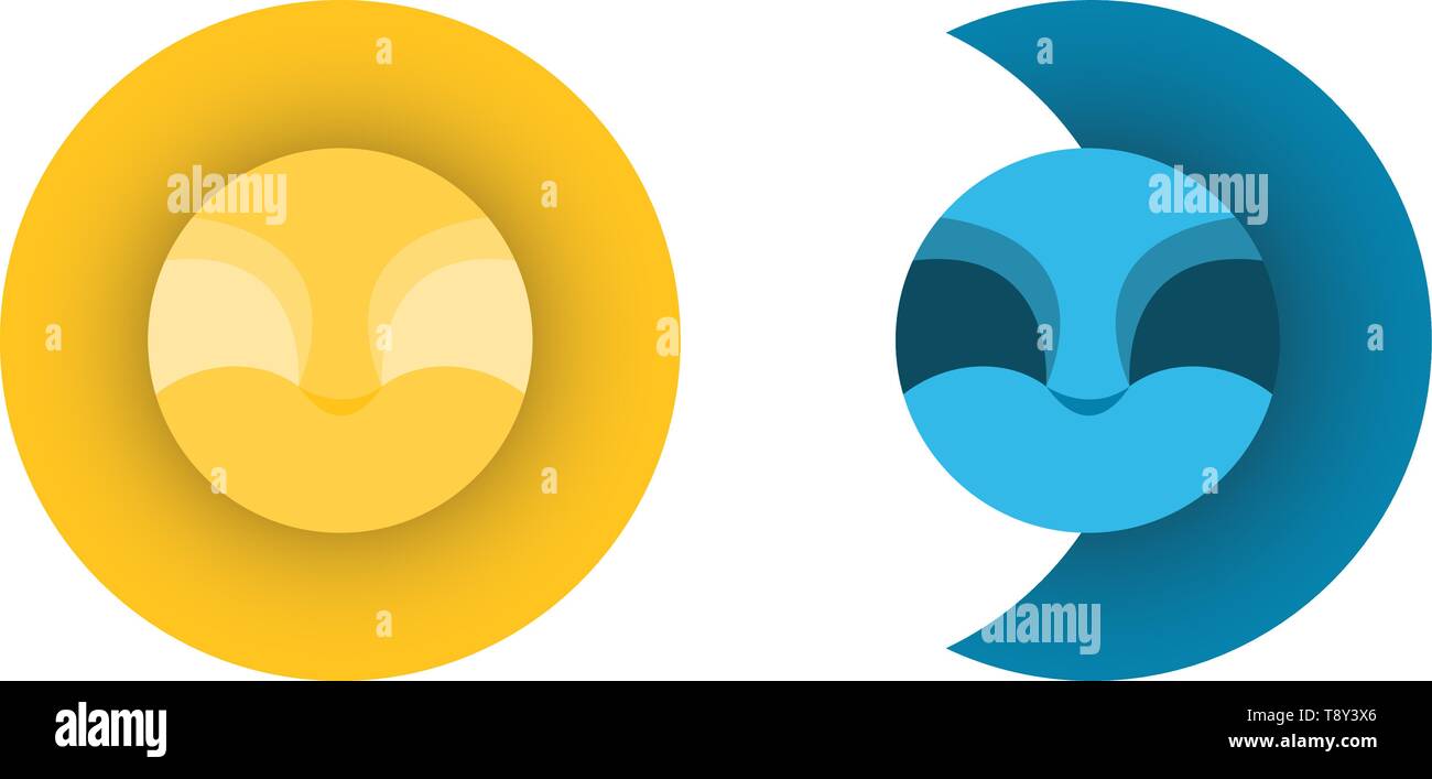 Semplice illustrazione vettoriale del sole e della luna. Illustrazione Vettoriale