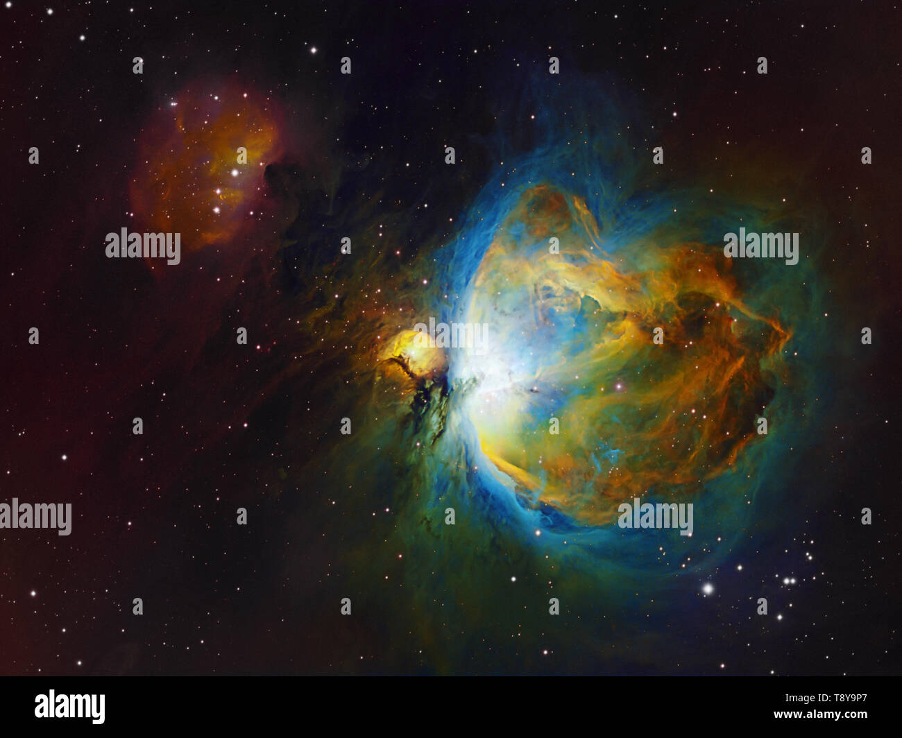 Spazio profondo oggetti Orion e uomo che corre nebulosa nella costellazione di Orione, foto del telescopio spaziale Hubble tavolozza dei colori. Questa immagine è stretta Foto Stock