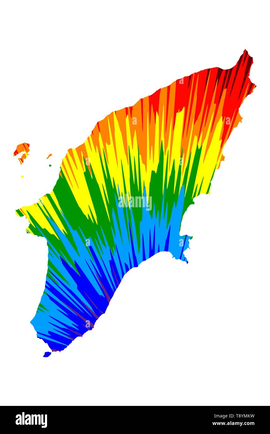 Rodi - Mappa è progettato rainbow abstract pattern colorati, l' isola di Rodi mappa fatta di esplosione di colori, Illustrazione Vettoriale