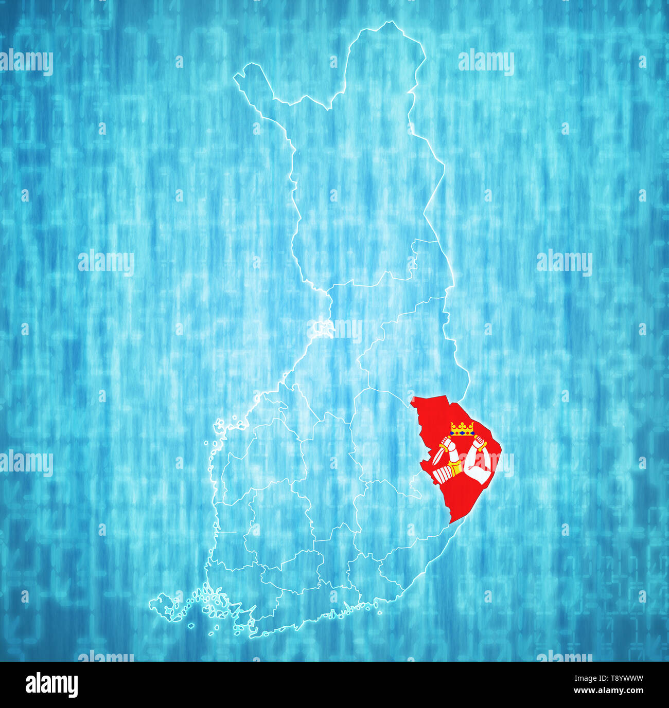 Territorio del Nord della Karelia regione sulla mappa di divisioni amministrative della Finlandia con tracciato di ritaglio Foto Stock