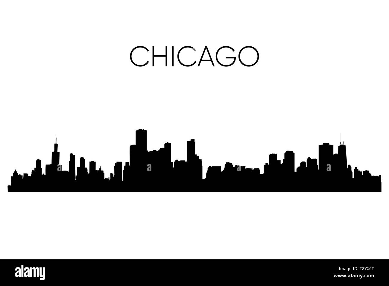 Sullo skyline di Chicago silhouette. Illustrazione Vettoriale. In bianco e nero Illustrazione Vettoriale