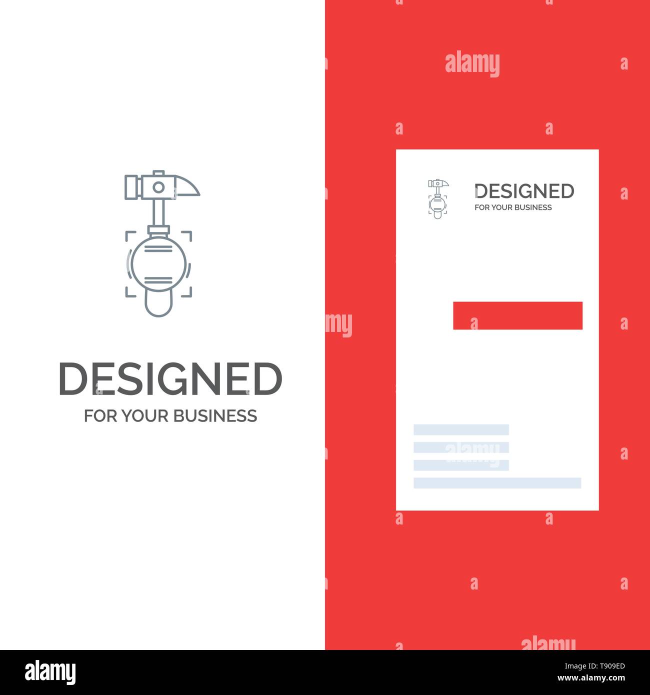 Martello, crash, Break, strumento grigio Logo Design e Business Card Template Illustrazione Vettoriale