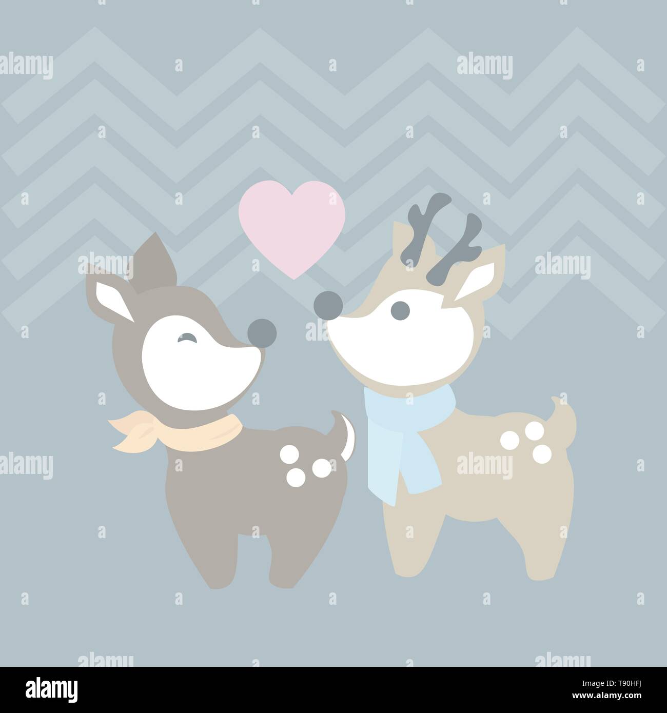 Carino coppia di renne. Delizioso piatto semplice disegno vettoriale di sfondo. Illustrazione Vettoriale