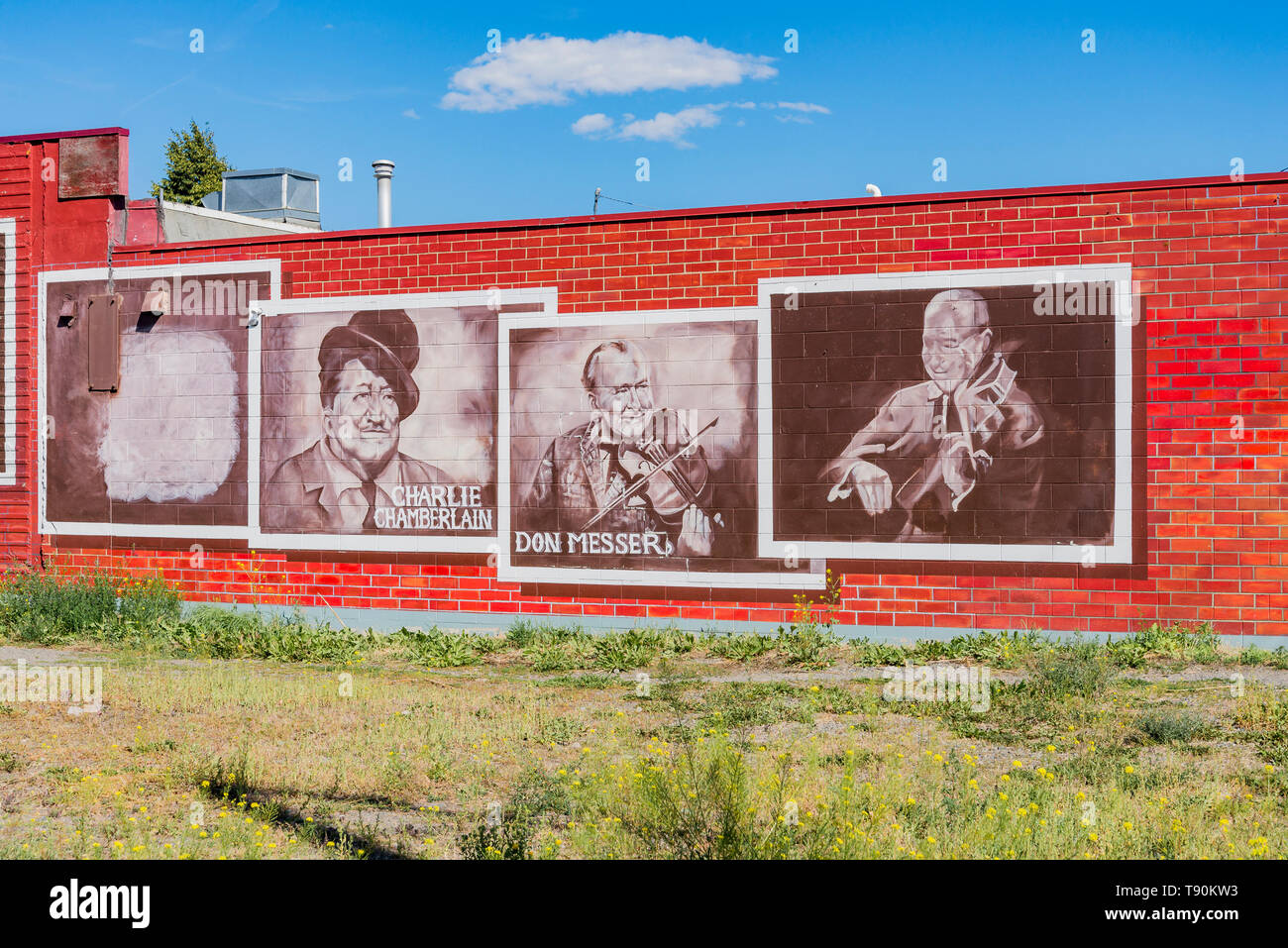 Charlie Chamberlain e Don Messer il Country Music murale, Merritt, British Columbia, Canada Foto Stock