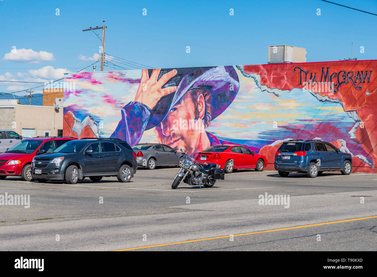 Tim McGraw sulla musica Country murale, Merritt, British Columbia, Canada Foto Stock