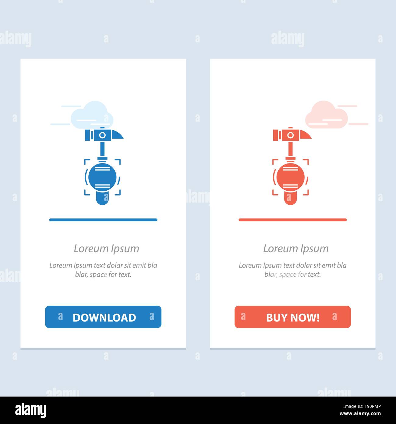Martello, crash, Break, strumento di blu e di rosso e di Download Acquista web widget modello di scheda Illustrazione Vettoriale