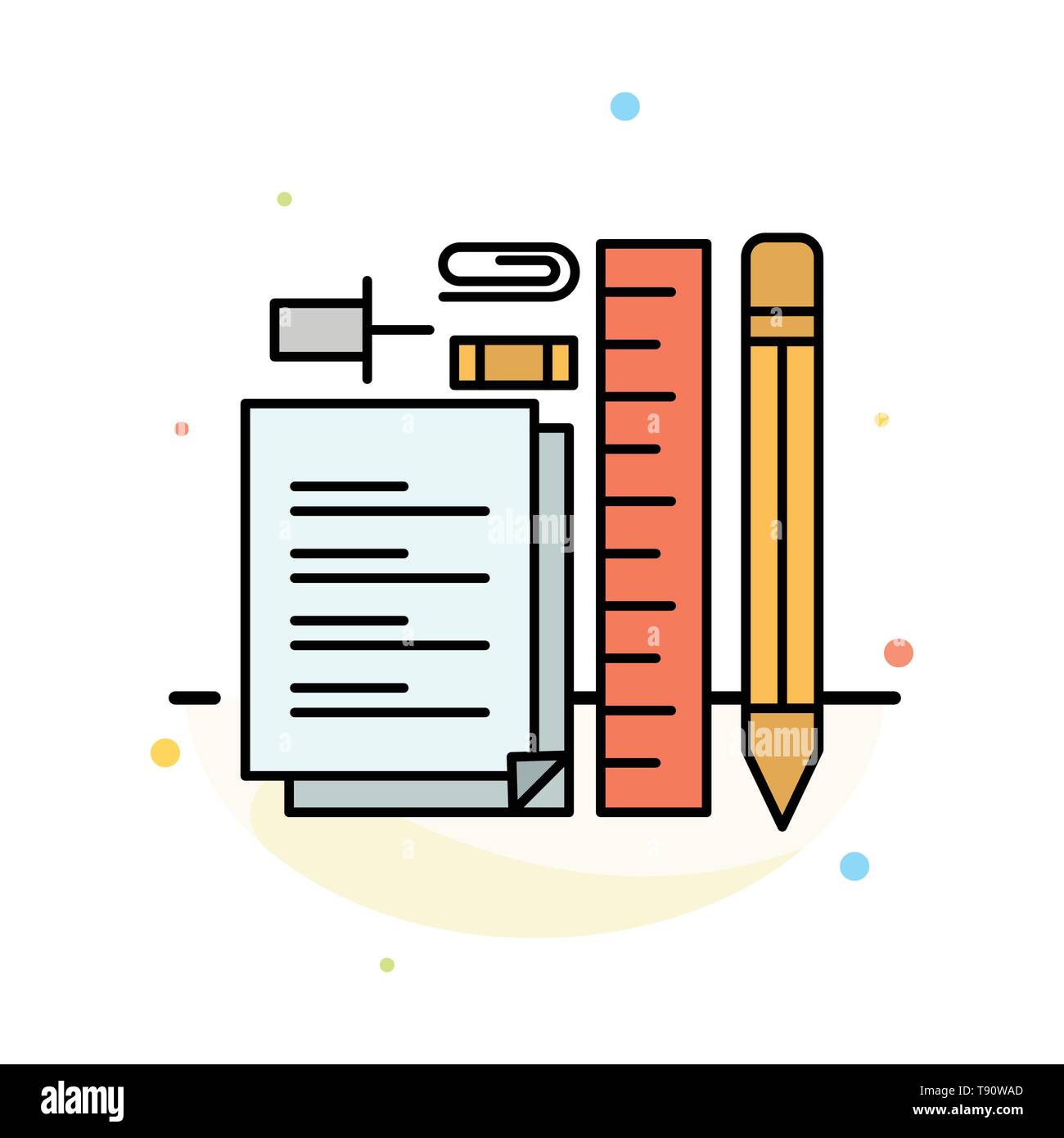 Fermo, matita, penna, Notepad, Pin astratto colore piatto Modello icona Illustrazione Vettoriale