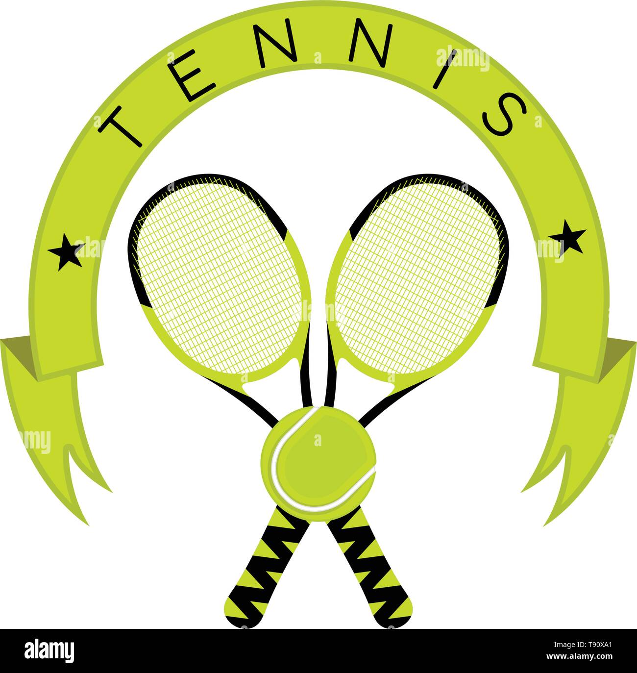 Emblema di tennis con racchette, sfera e un nastro Illustrazione Vettoriale